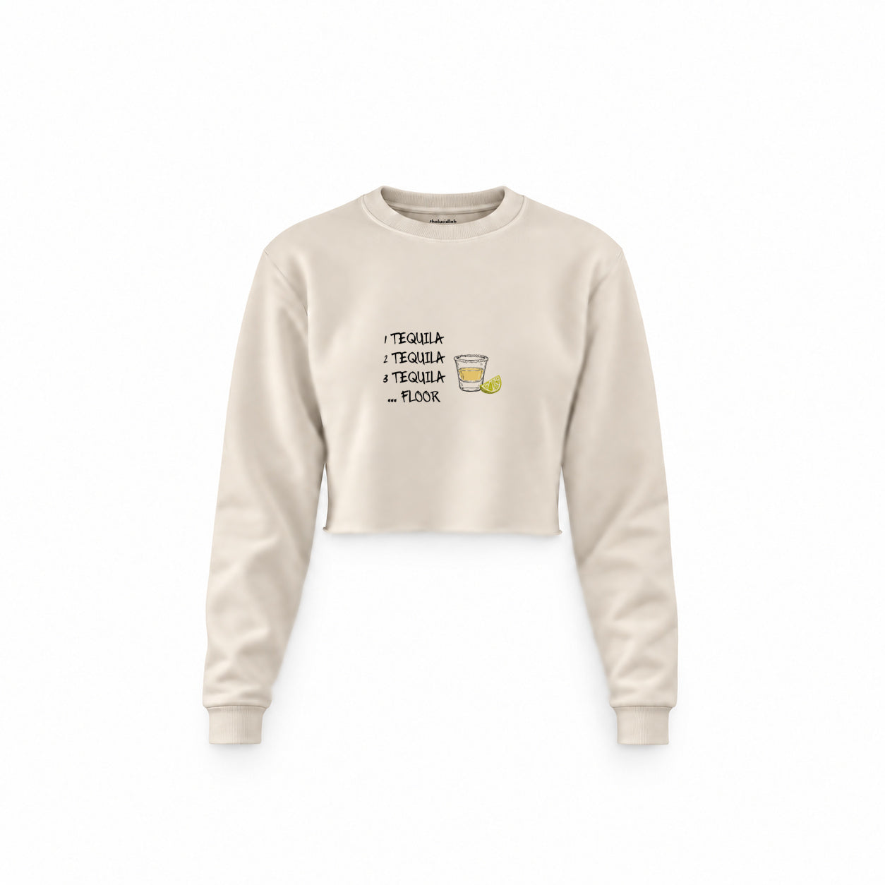 1 Tequila 2 Tequila Crop Sweatshirt — Krem — Ön baskı
