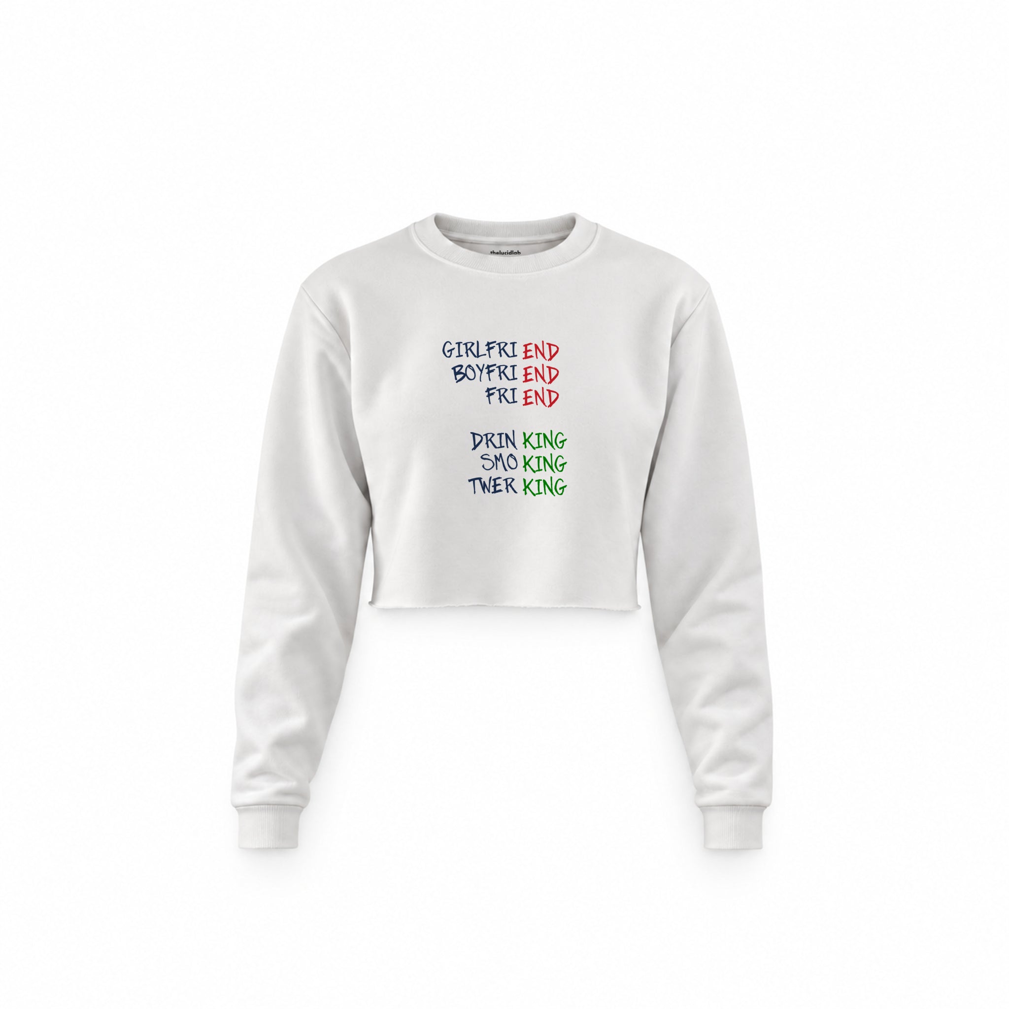 End And King Crop Sweatshirt — Beyaz — Ön baskı
