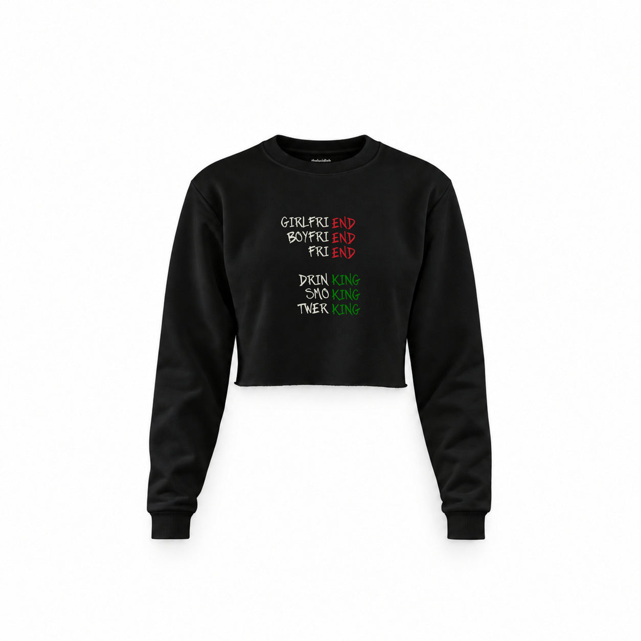 End And King Crop Sweatshirt — Siyah — Ön baskı