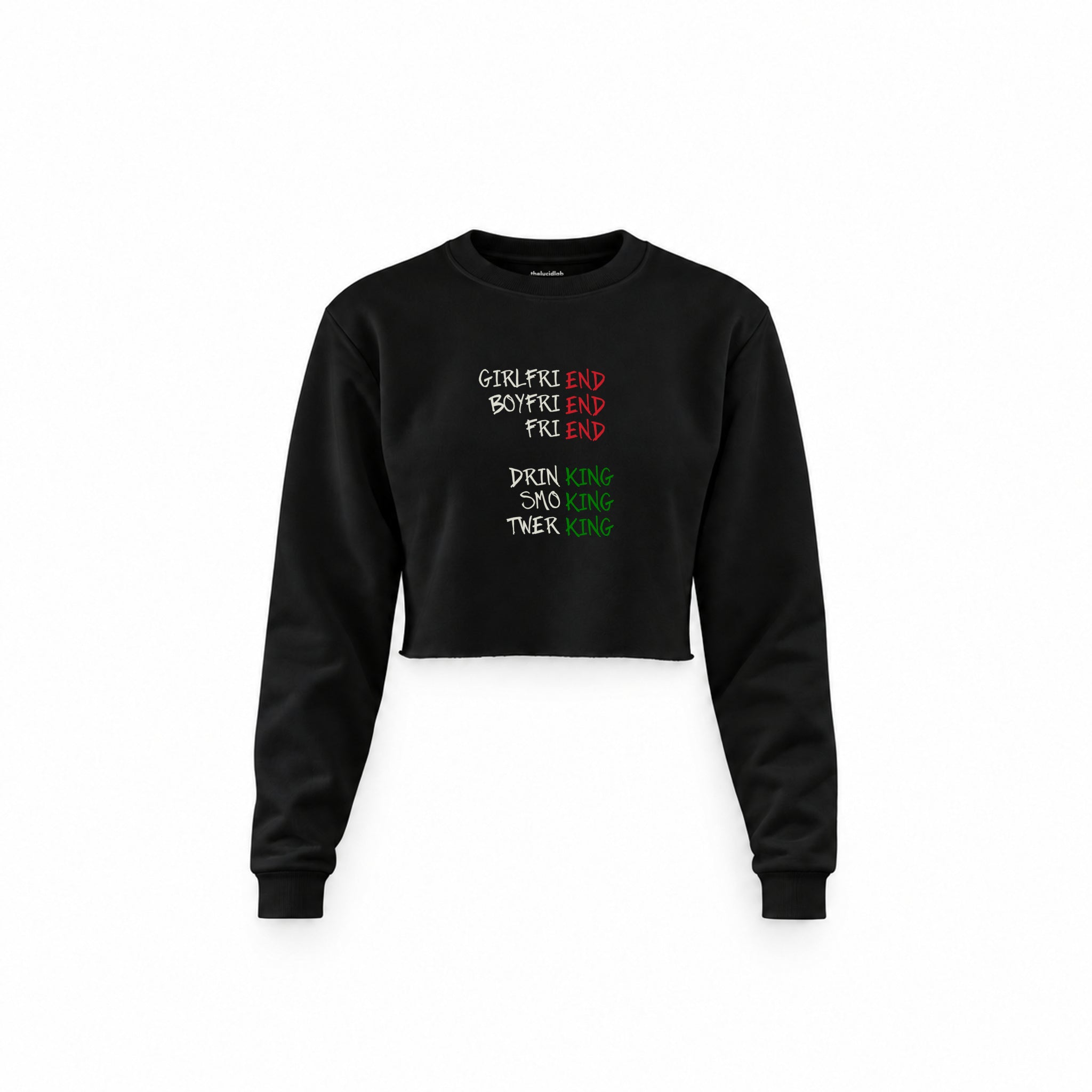 End And King Crop Sweatshirt — Siyah — Ön baskı