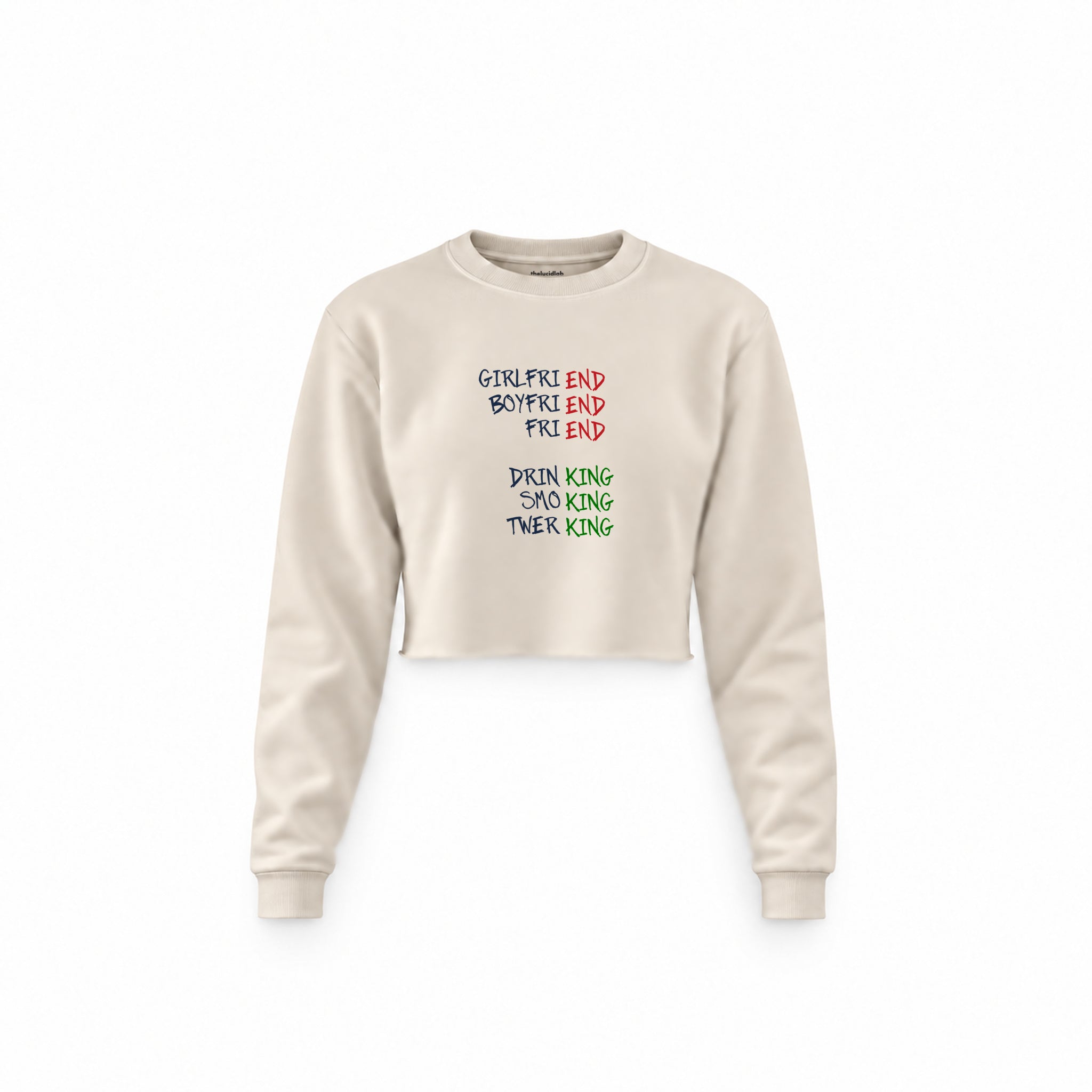 End And King Crop Sweatshirt — Krem — Ön baskı