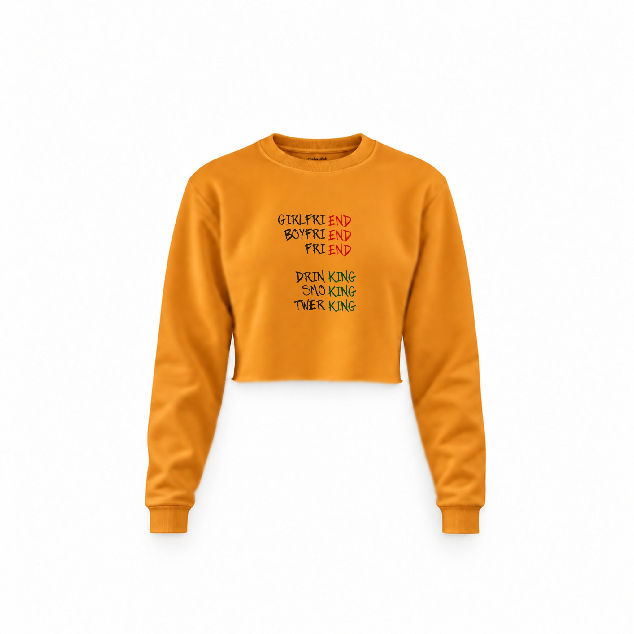 End And King Crop Sweatshirt — Turuncu — Ön baskı
