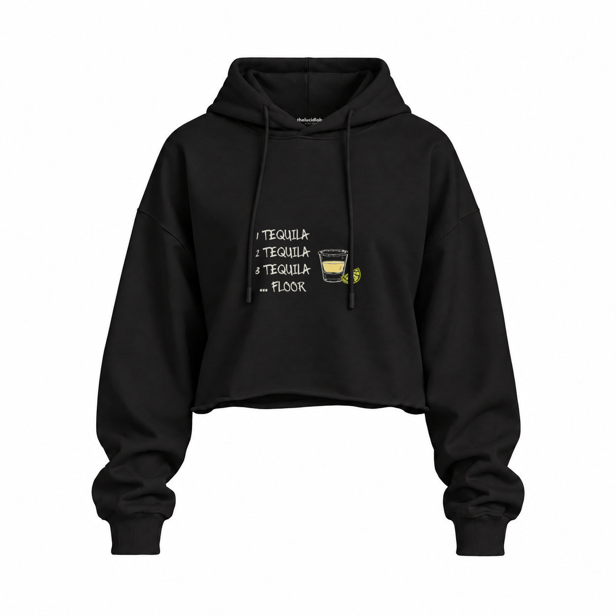 1 Tequila 2 Tequila Oversize Crop Hoodie — Siyah — Ön baskı