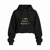 I Love Squeezing Lemons Oversize Crop Hoodie — Siyah — Ön baskı