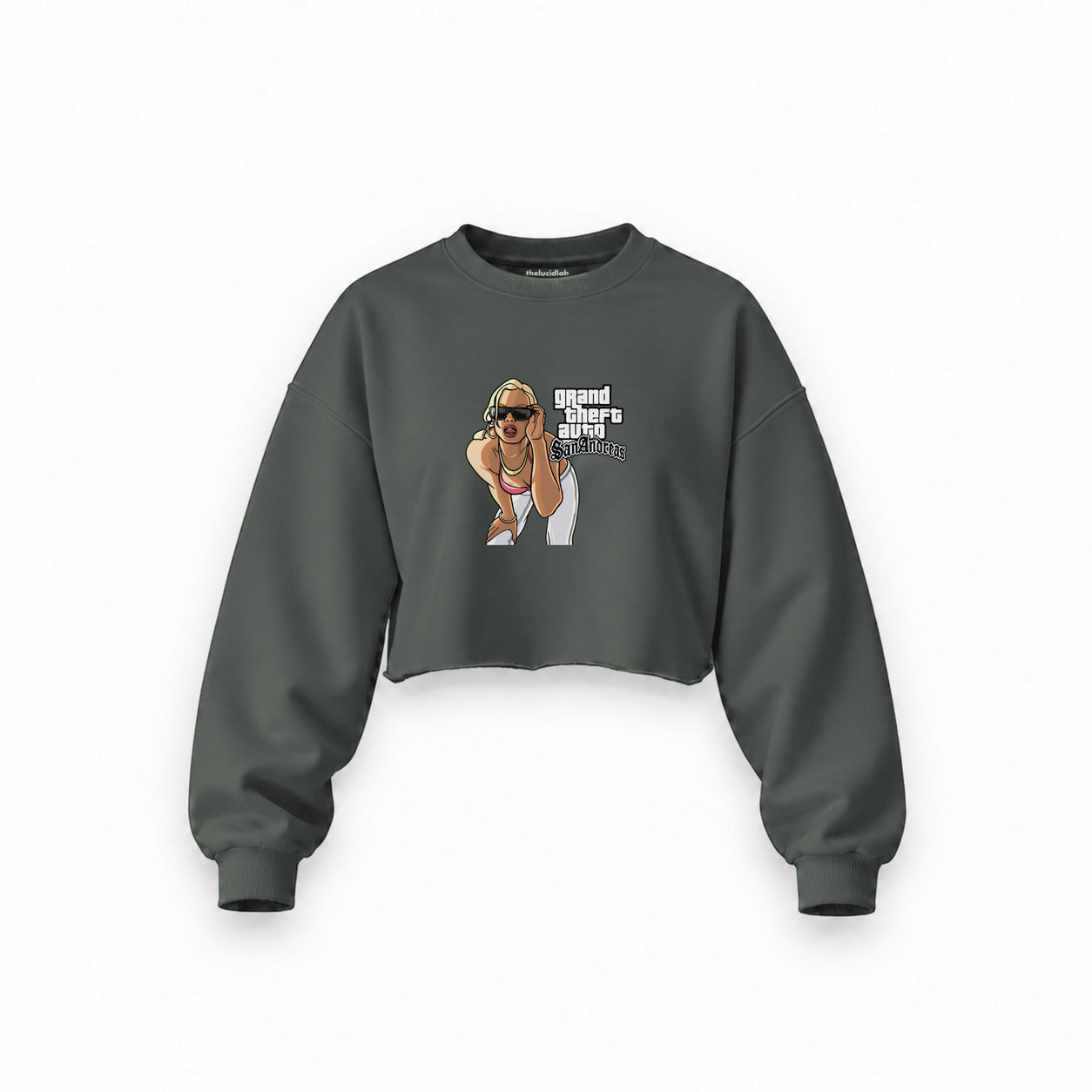GTA San Andreas Oversize Crop Sweatshirt — Antrasit — Ön baskı