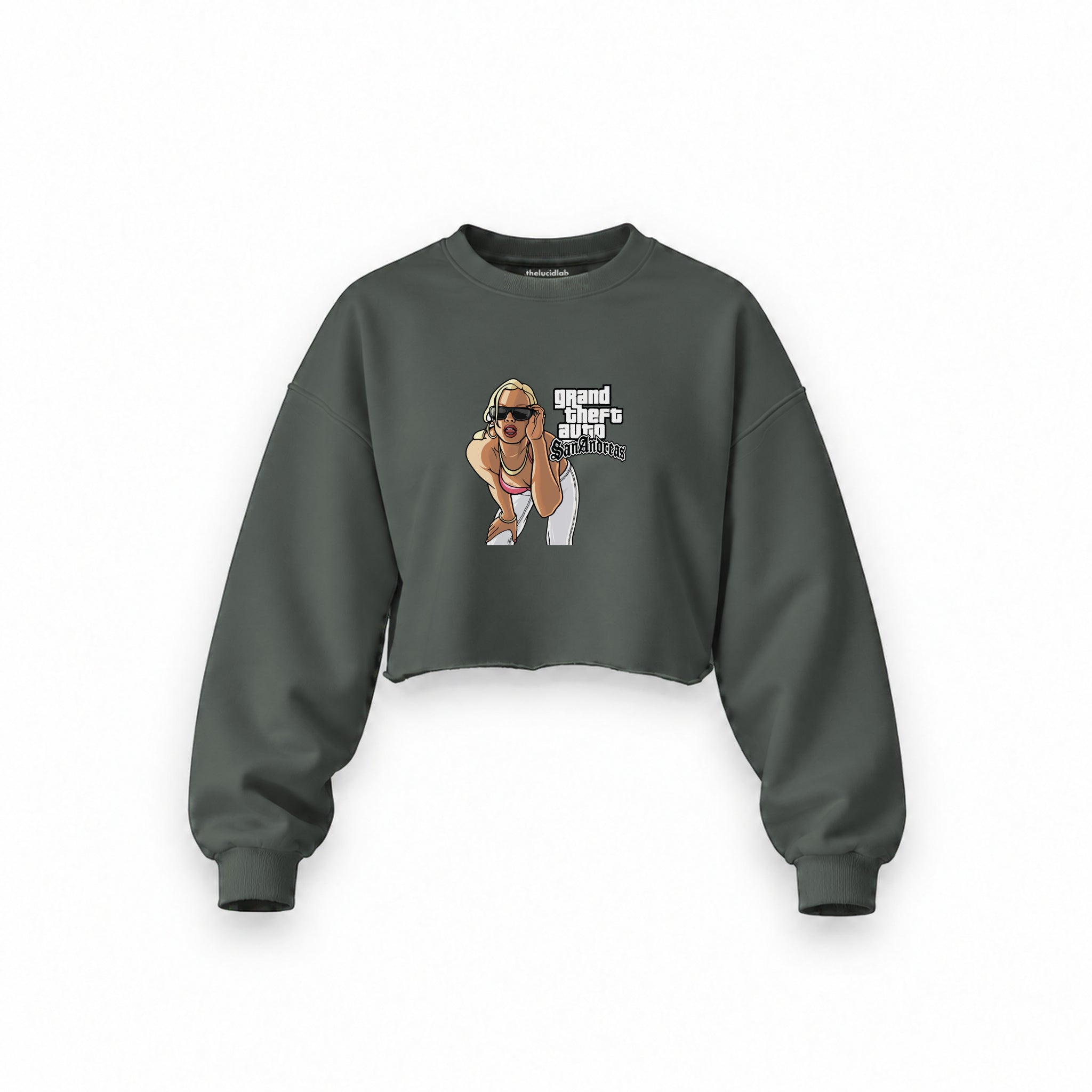 GTA San Andreas Oversize Crop Sweatshirt — Antrasit — Ön baskı