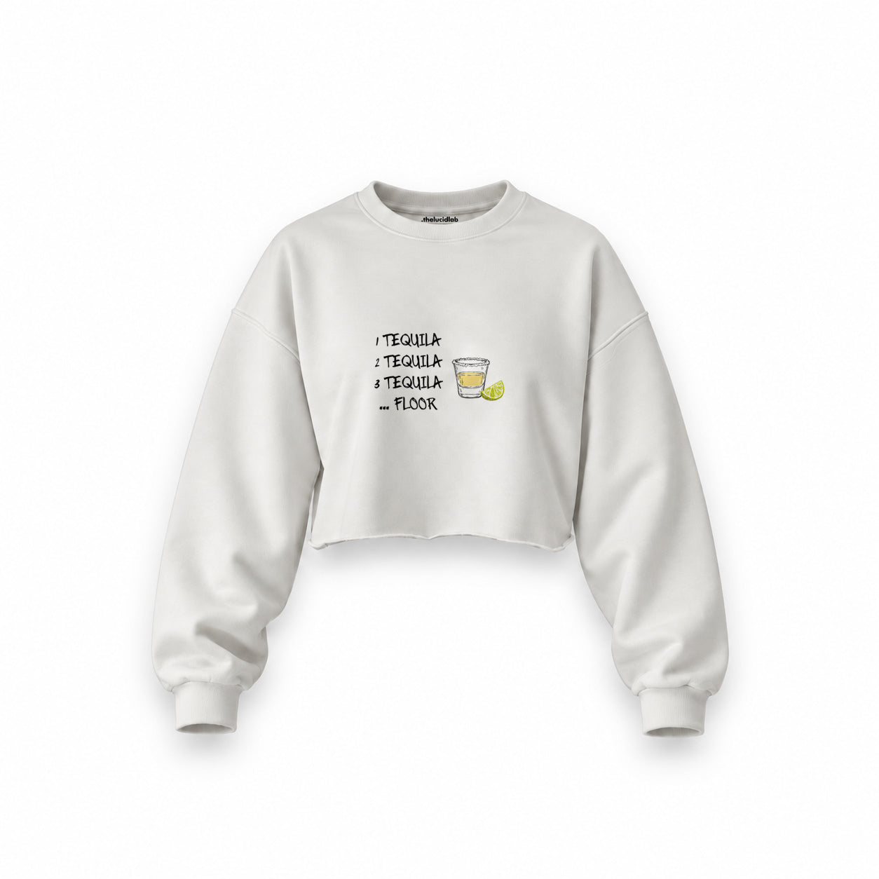 1 Tequila 2 Tequila Oversize Crop Sweatshirt — Beyaz — Ön baskı