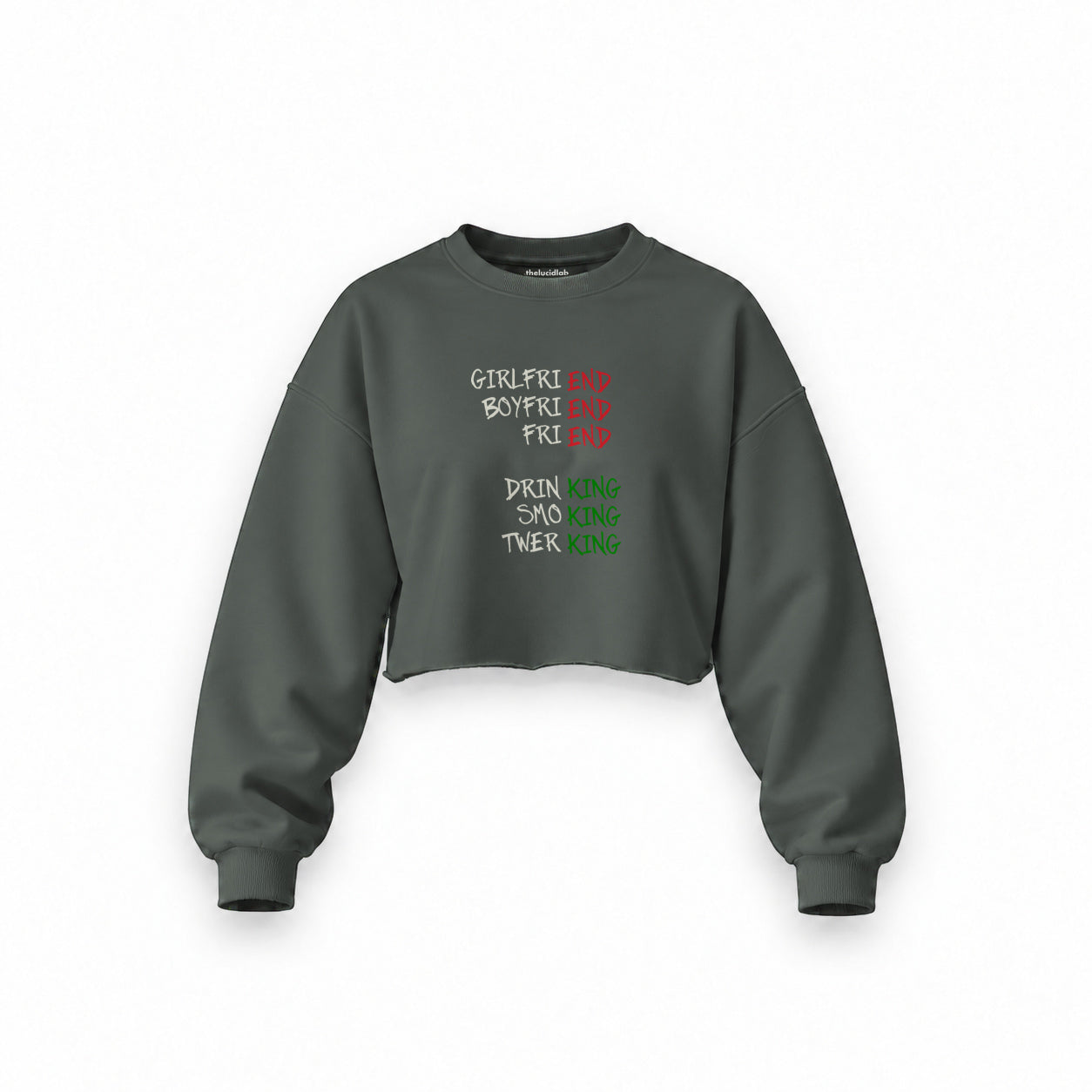 End And King Oversize Crop Sweatshirt — Antrasit — Ön baskı