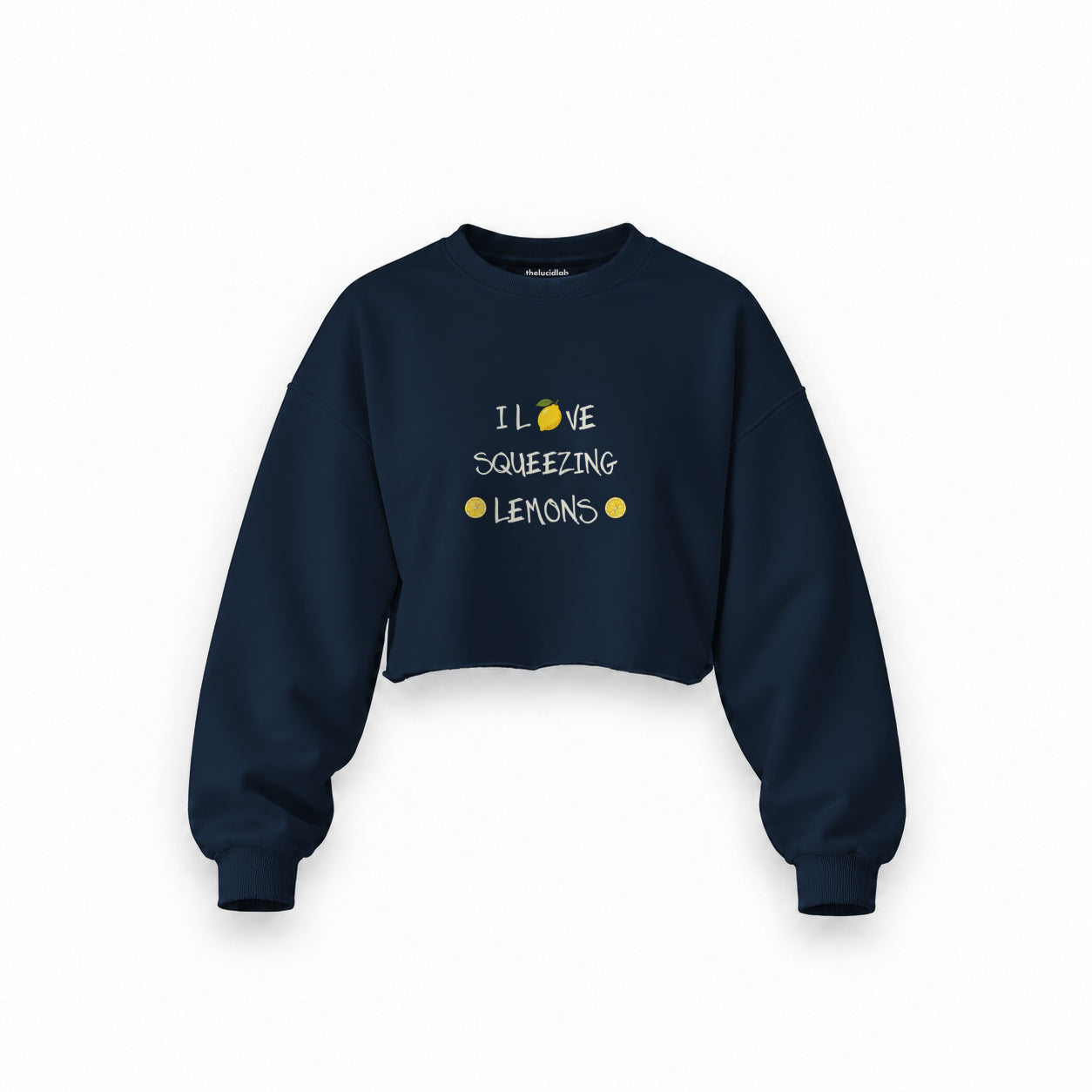 I Love Squeezing Lemons Oversize Crop Sweatshirt — Lacivert — Ön baskı
