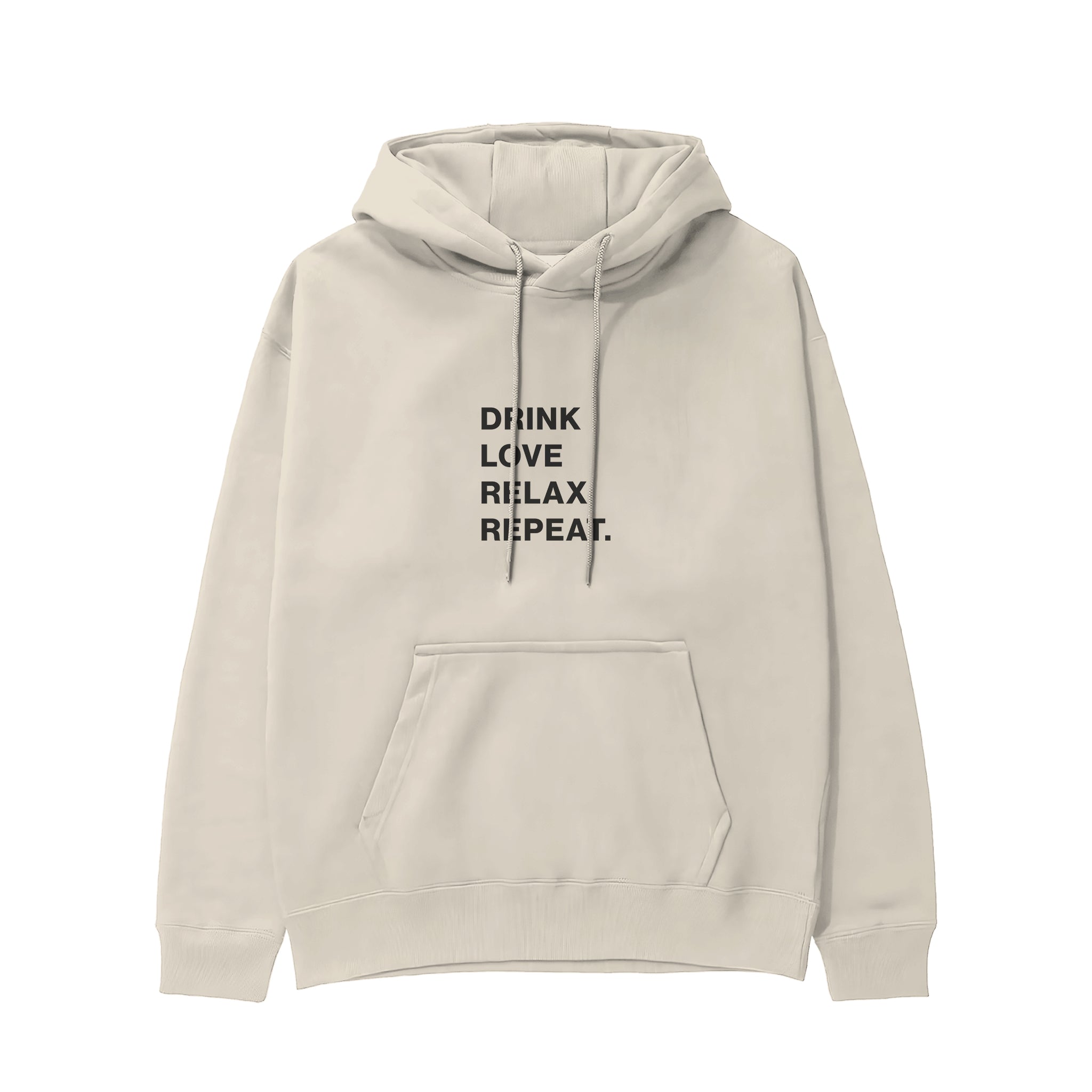 Drink Love Relax Repeat Hoodie - Krem - ön görünüm
