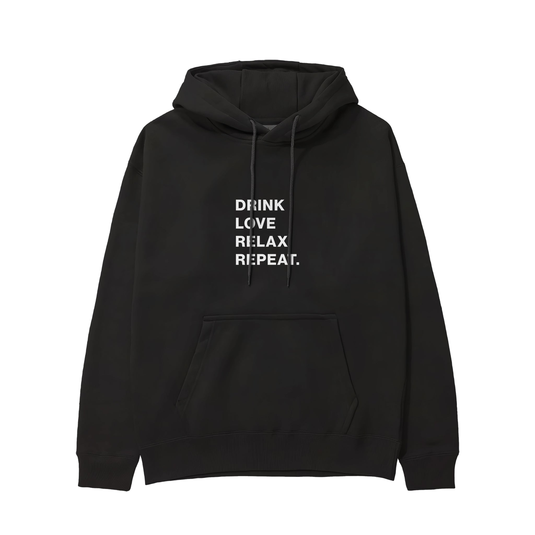 Drink Love Relax Repeat Hoodie - Siyah - ön görünüm