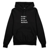 Drink Love Relax Repeat Oversize Hoodie - Siyah - ön görünüm