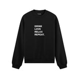 Drink Love Relax Repeat Oversize Sweatshirt - Siyah - ön görünüm