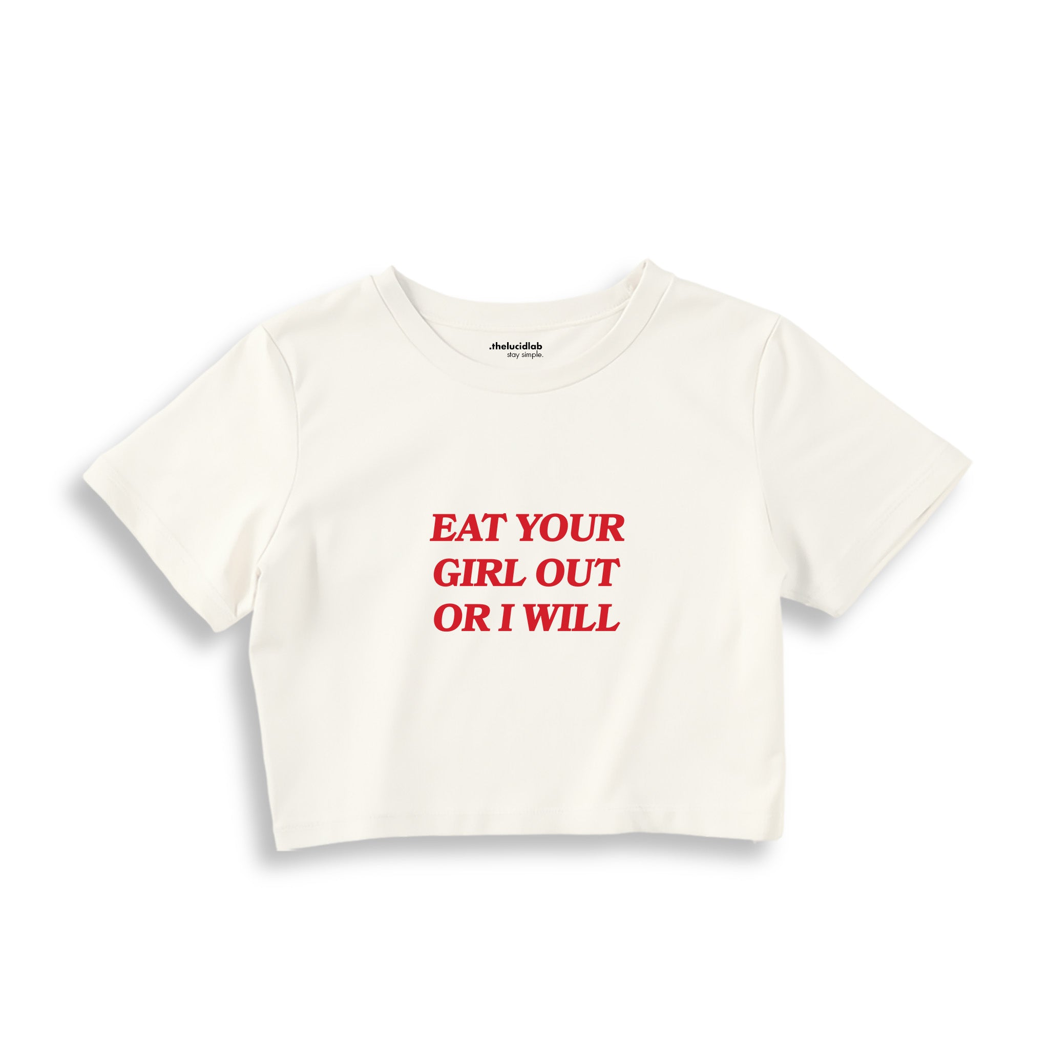 Eat Your Girl Out Crop Tişört - Ekru - ön görünüm