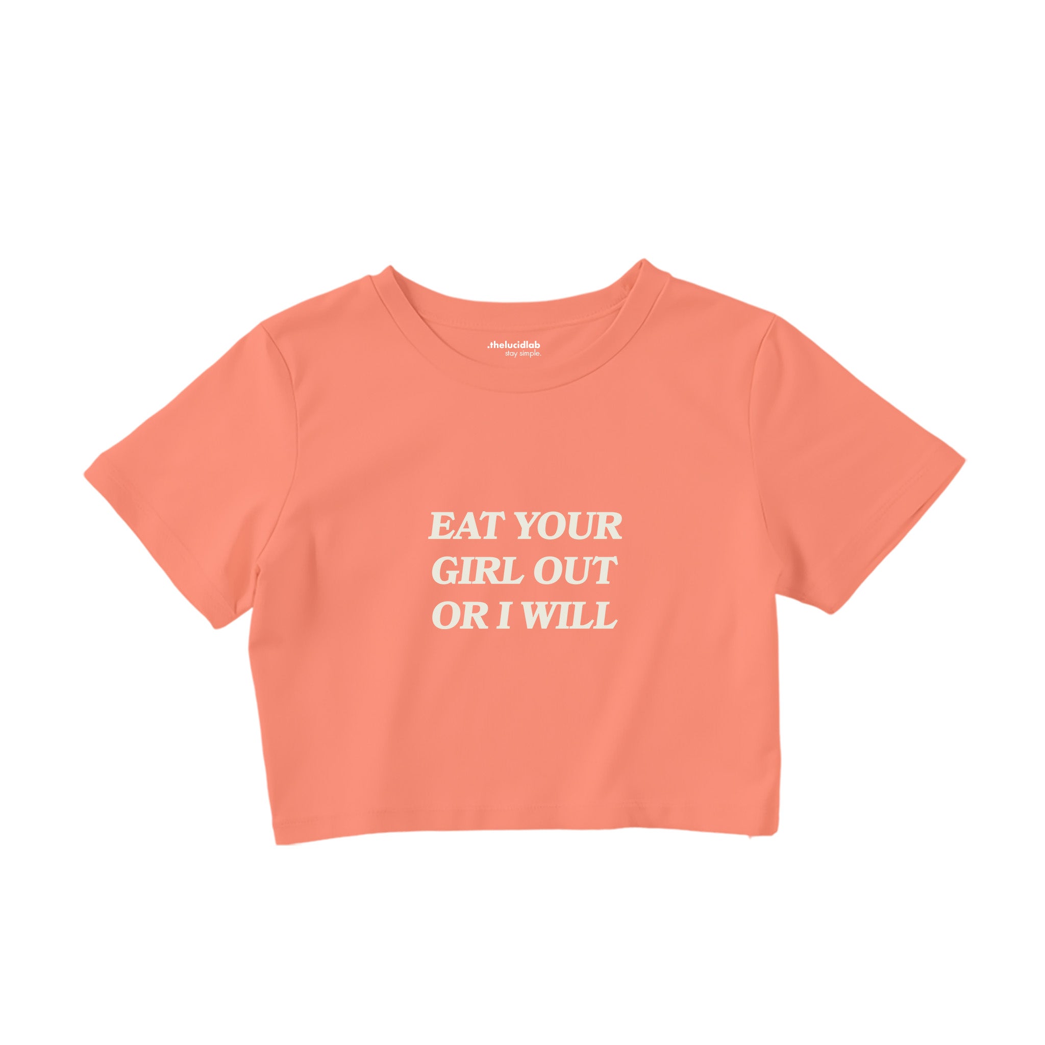 Eat Your Girl Out Crop Tişört - Somon - ön görünüm