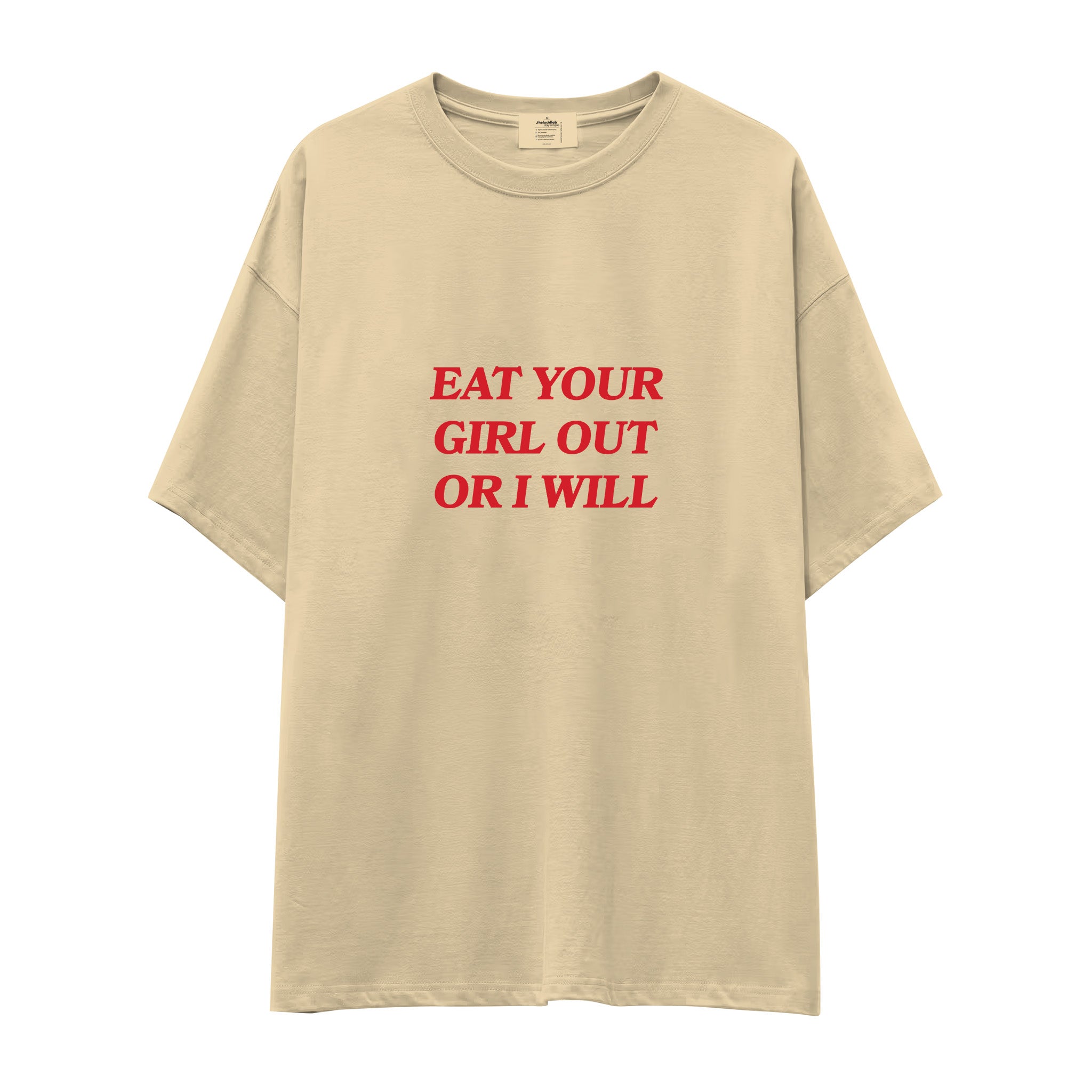 Eat Your Girl Out Oversize Tişört - Krem - ön görünüm