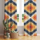 Ethnic Patterned Navy Blue Background Curtain