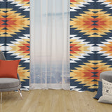 Ethnic Patterned Navy Blue Background Curtain