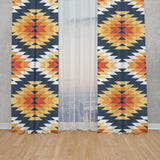 Ethnic Patterned Navy Blue Background Curtain