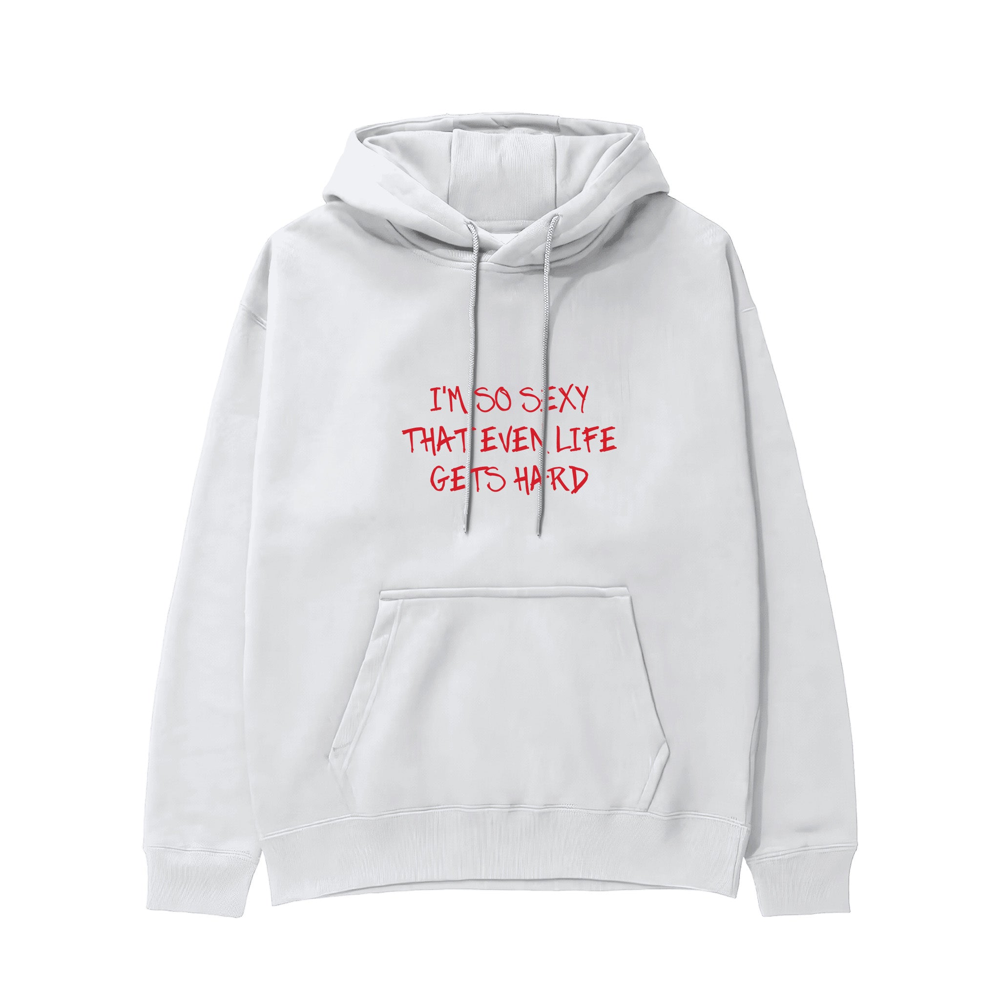 Even Life Gets Hard - Kırmızı Hoodie - Beyaz - ön görünüm