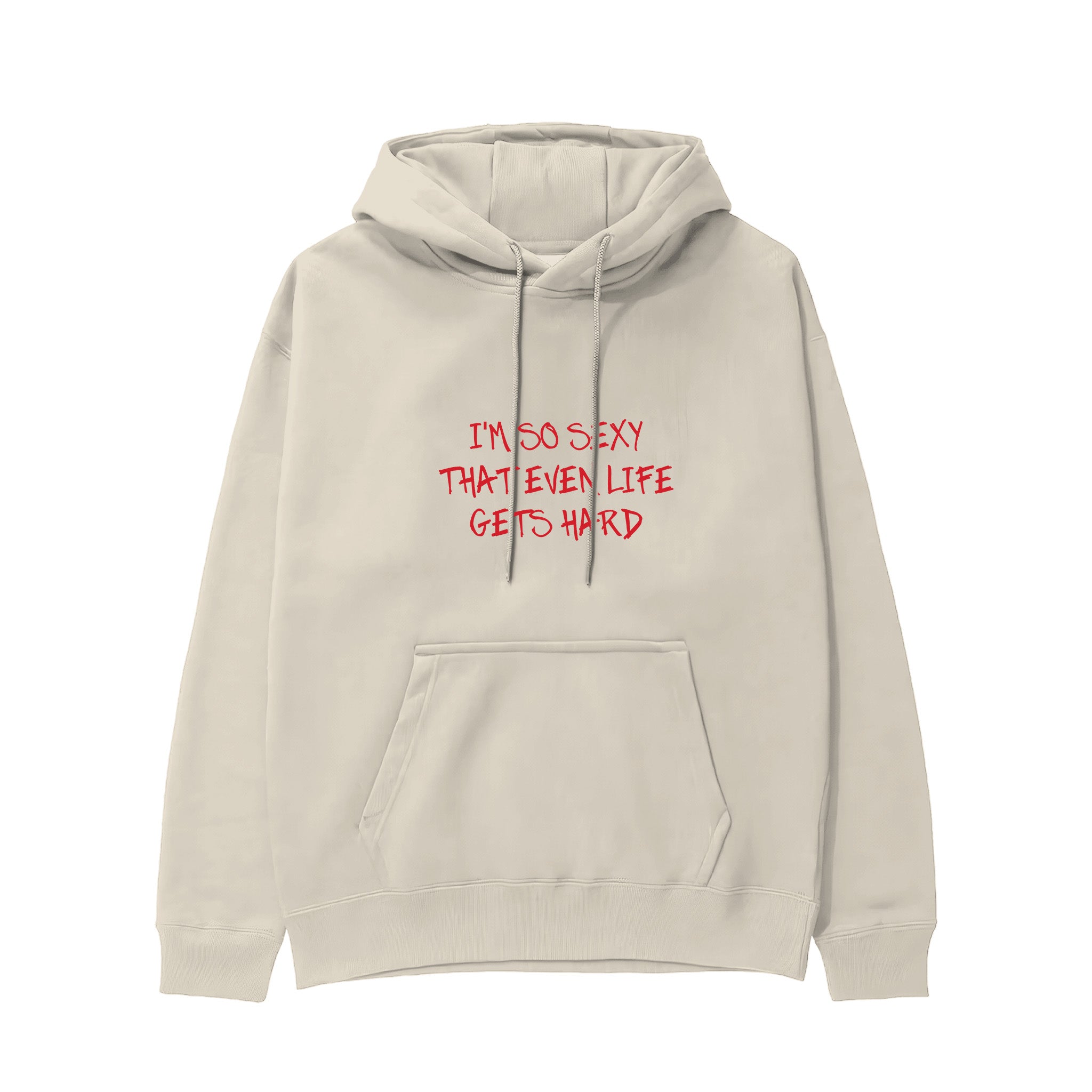 Even Life Gets Hard - Kırmızı Hoodie - Krem - ön görünüm
