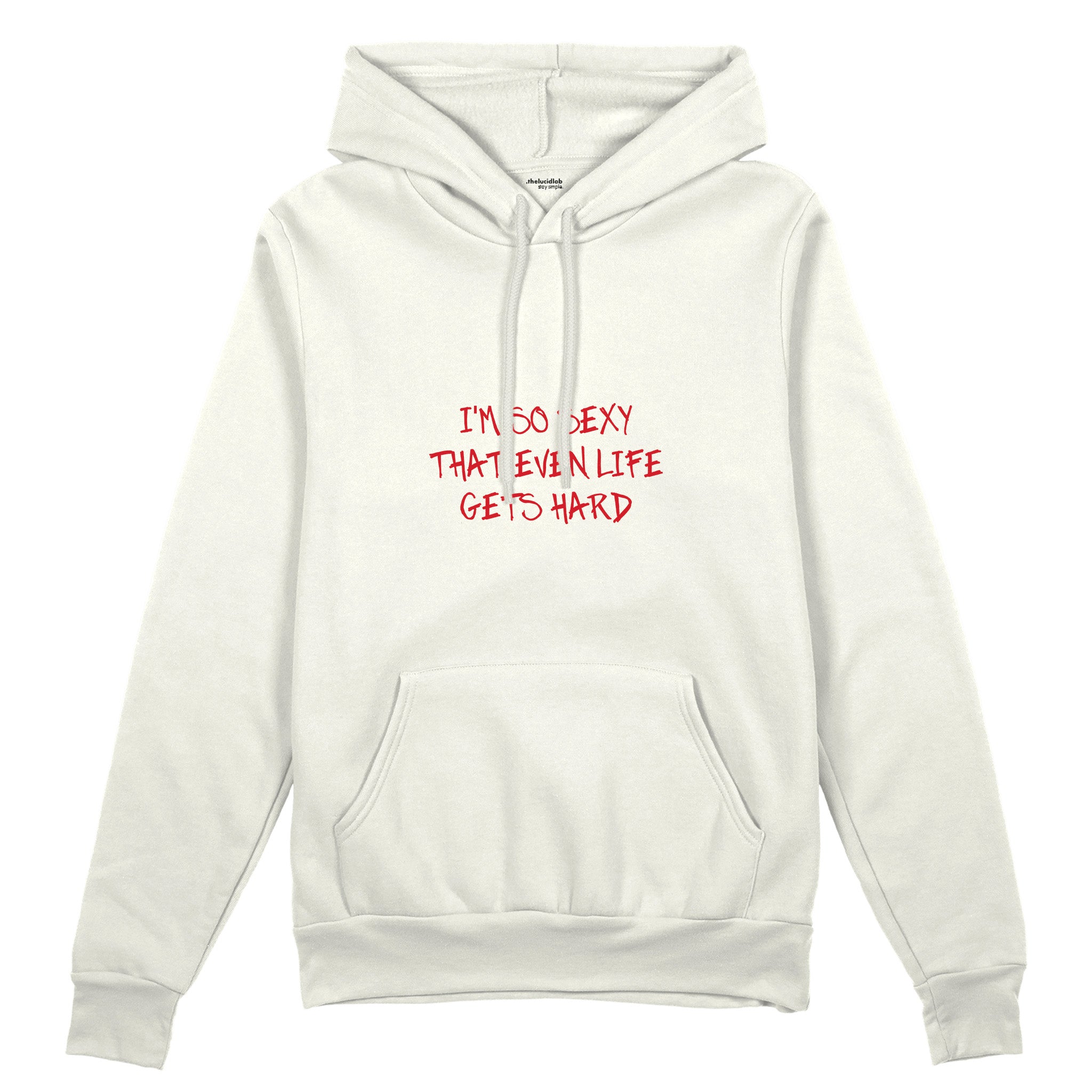 Even Life Gets Hard - Kırmızı Oversize Hoodie - Beyaz - ön görünüm