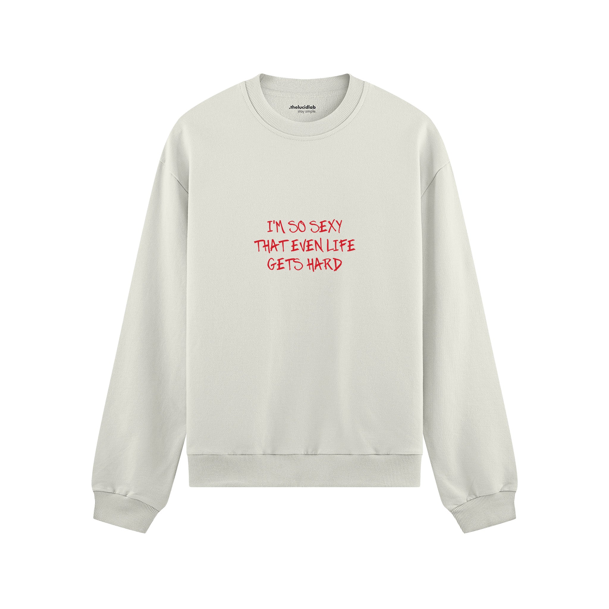 Even Life Gets Hard - Kırmızı Oversize Sweatshirt - Beyaz - ön görünüm
