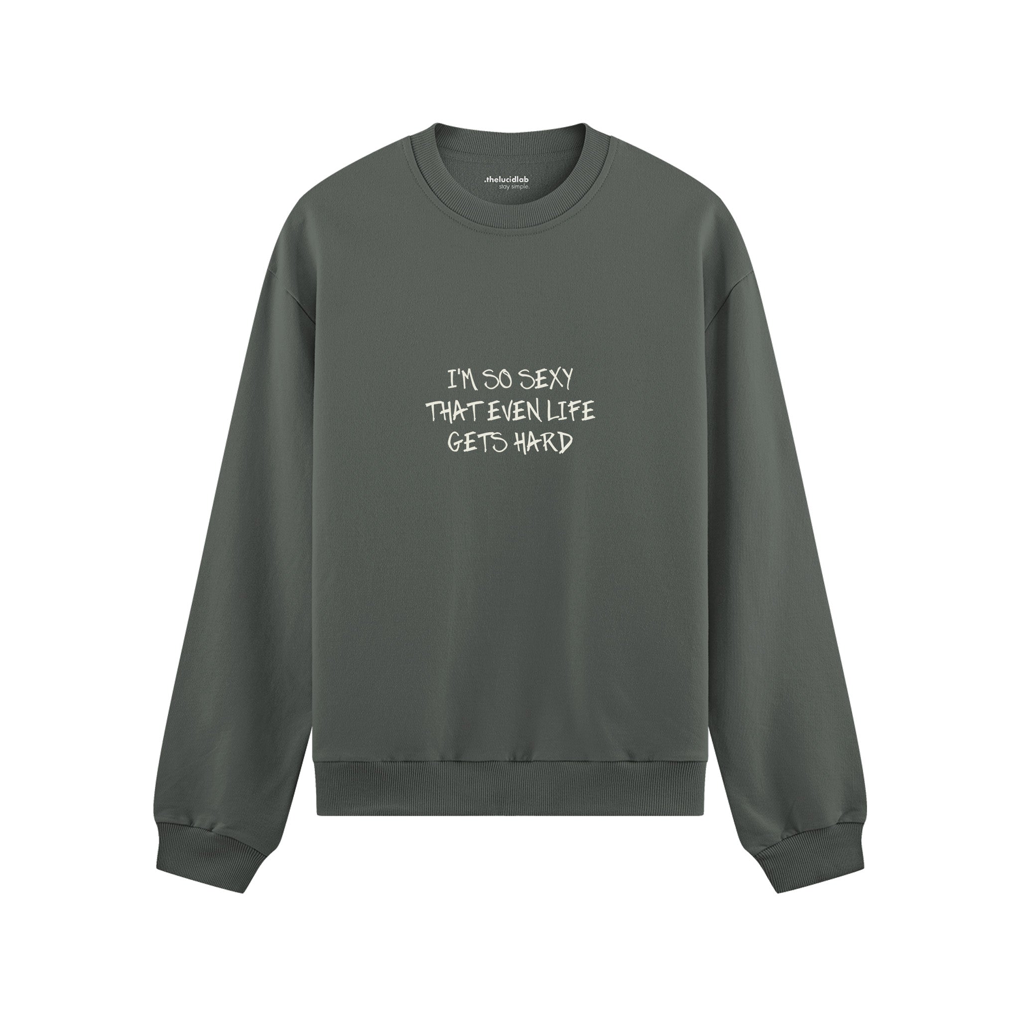 Even Life Gets Hard - Krem Oversize Sweatshirt - Antrasit - ön görünüm