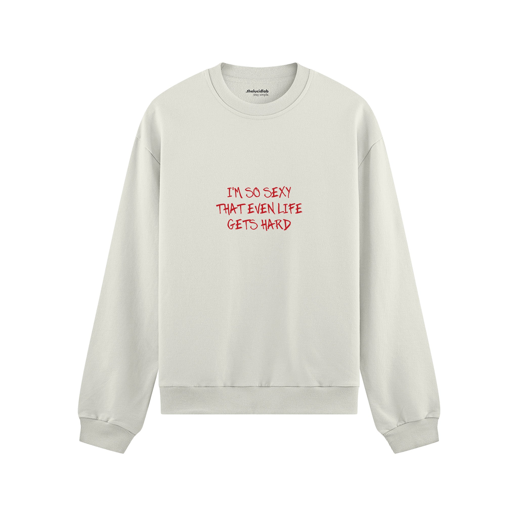 Even Life Gets Hard - Krem Oversize Sweatshirt - Beyaz - ön görünüm