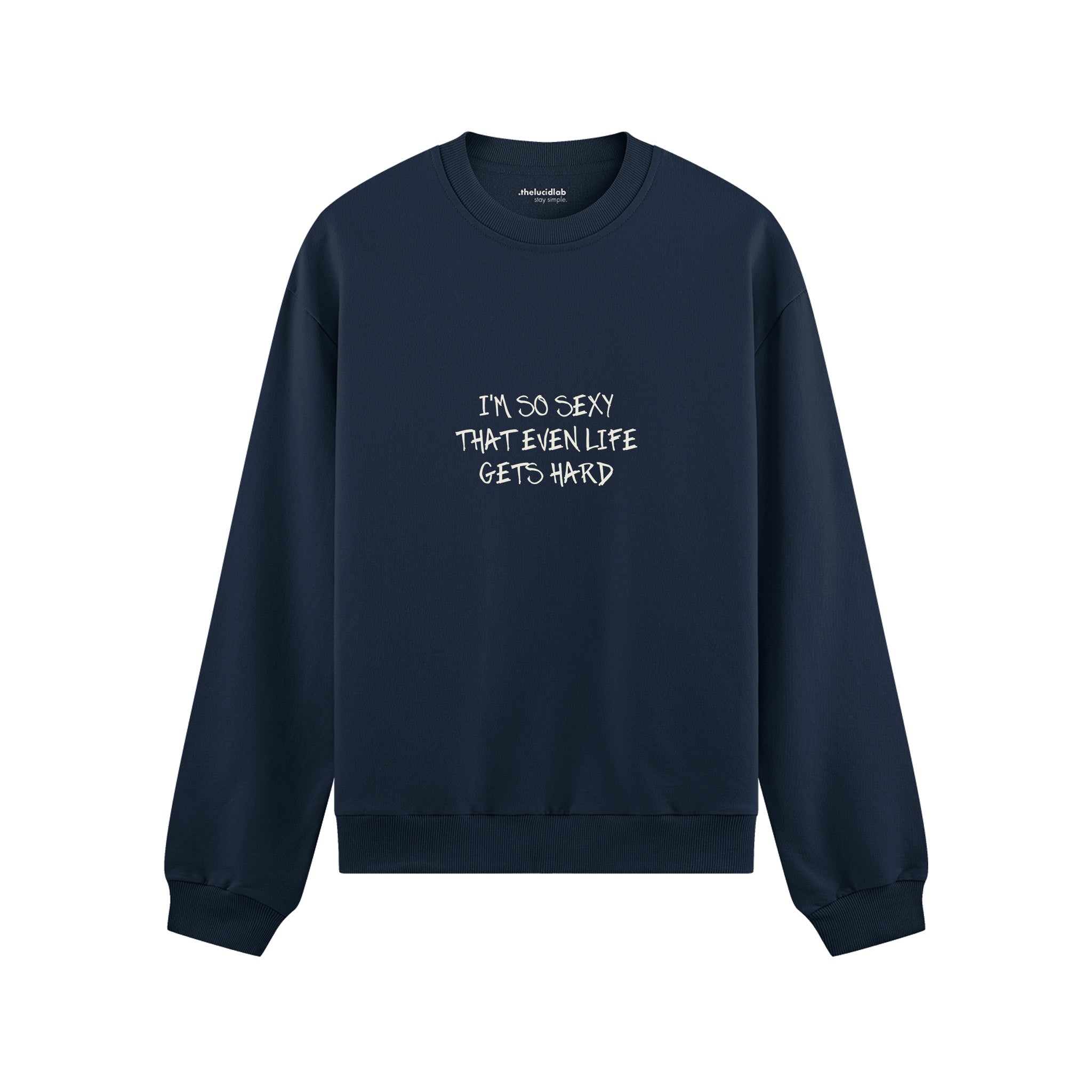 Even Life Gets Hard - Krem Oversize Sweatshirt - Lacivert - ön görünüm