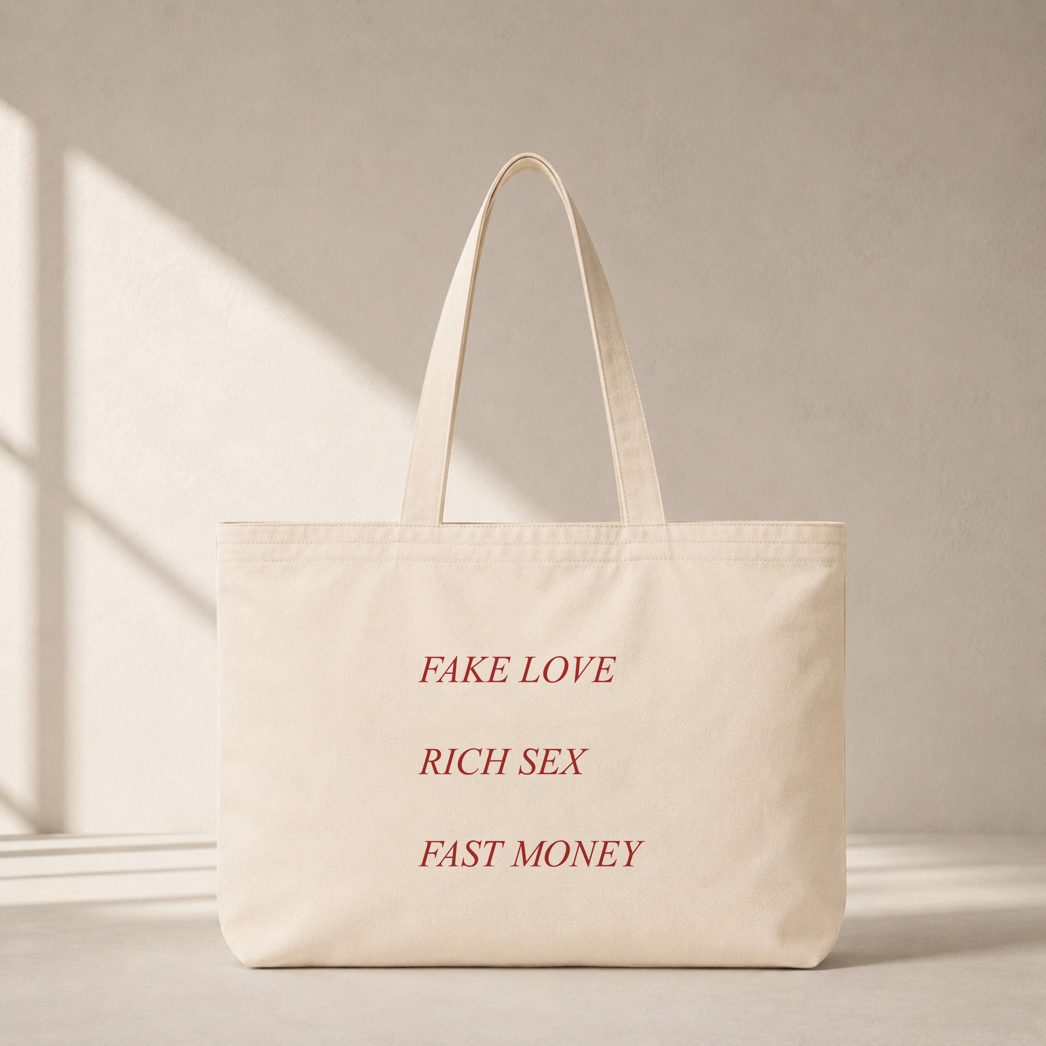 Fake Love Rich Sex Fast Money Club Tote Bag – ön görünüm