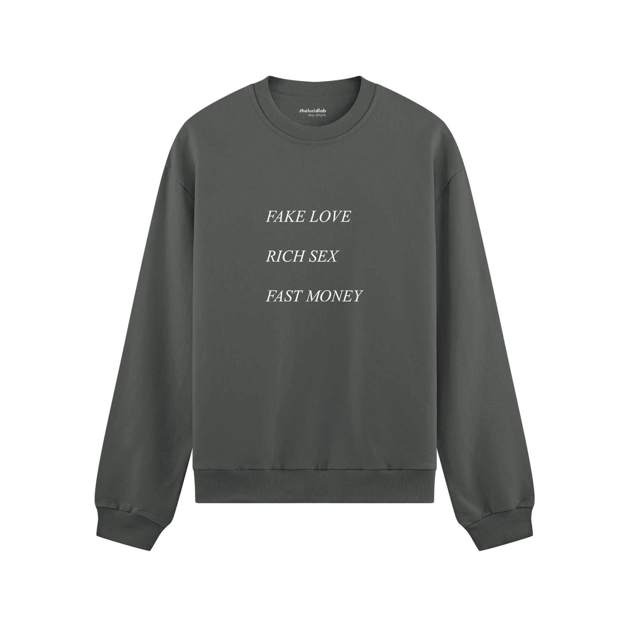 Fake Love Rich Sex Fast Money Oversize Sweatshirt - Antrasit - ön görünüm
