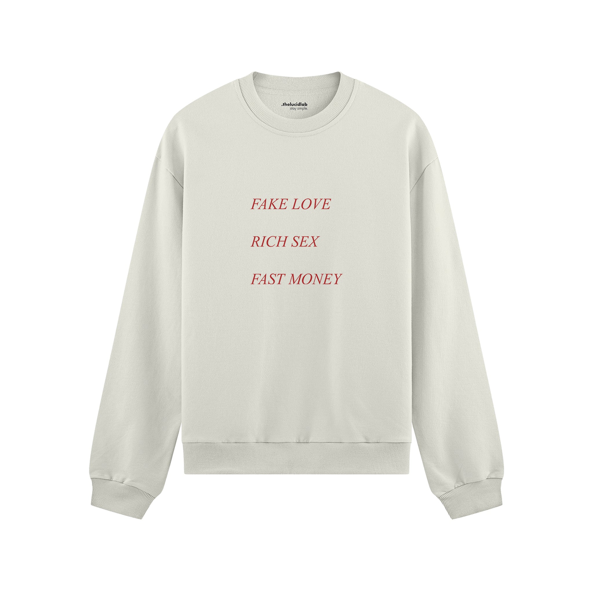 Fake Love Rich Sex Fast Money Oversize Sweatshirt - Beyaz - ön görünüm