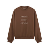Fake Love Rich Sex Fast Money Oversize Sweatshirt - Kahverengi - ön görünüm