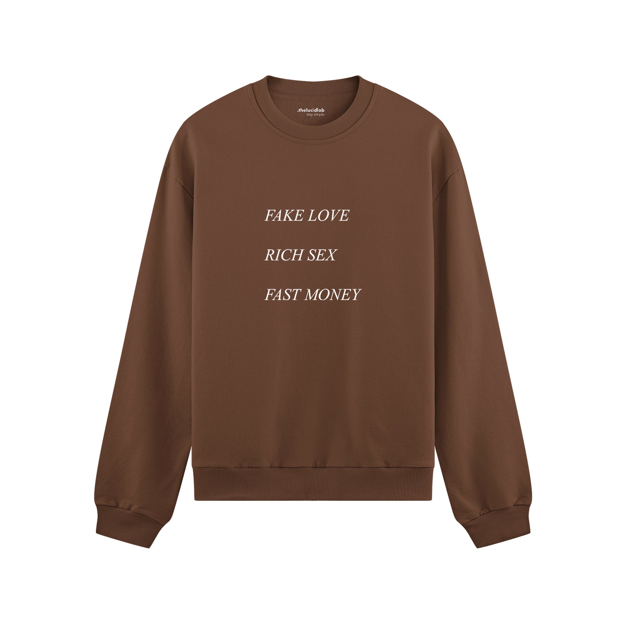 Fake Love Rich Sex Fast Money Oversize Sweatshirt - Kahverengi - ön görünüm