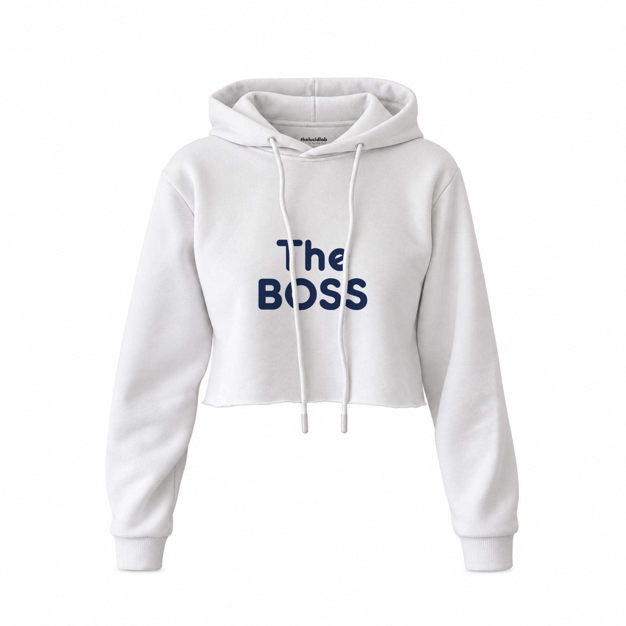The Boss Crop Hoodie — Beyaz — ön görünüm