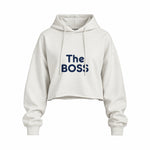 The Boss Oversize Crop Hoodie — Beyaz — ön görünüm