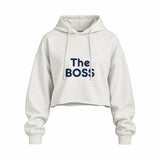 The Boss Oversize Crop Hoodie — Beyaz — ön görünüm