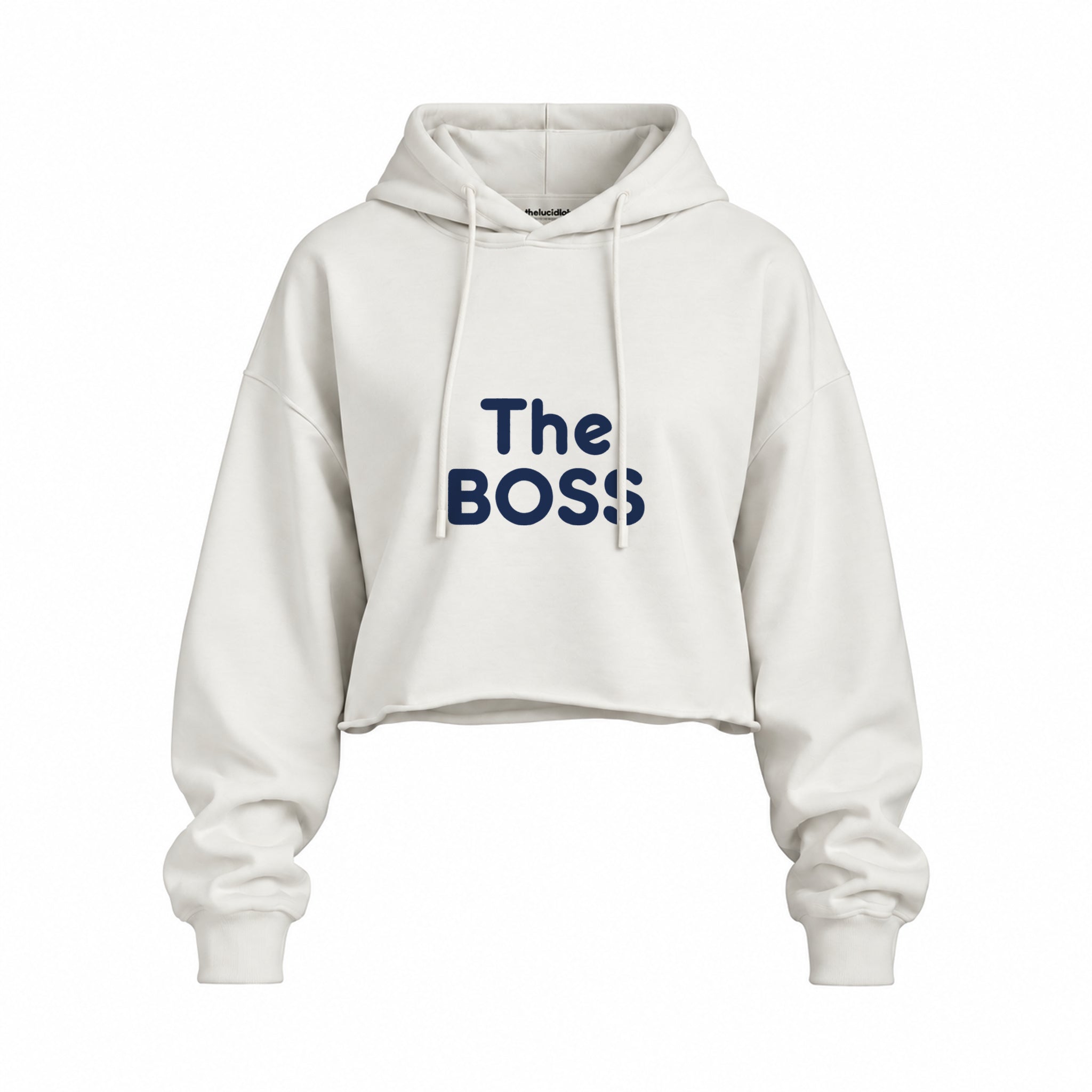 The Boss Oversize Crop Hoodie — Beyaz — ön görünüm