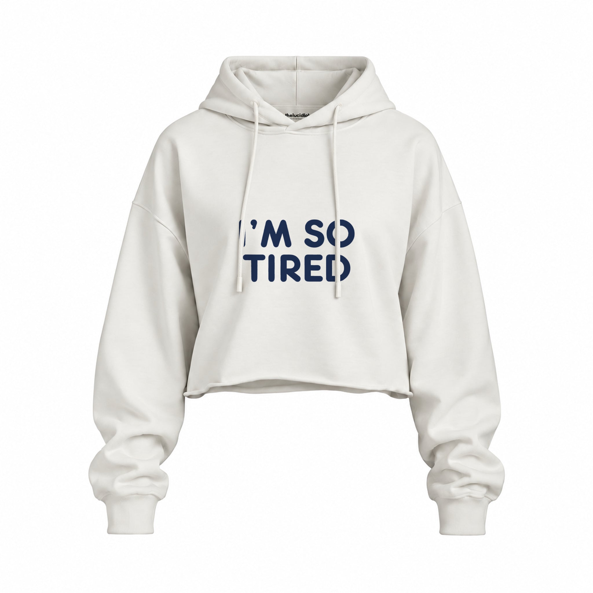 I’m So Tired Oversize Crop Hoodie — Beyaz — ön görünüm