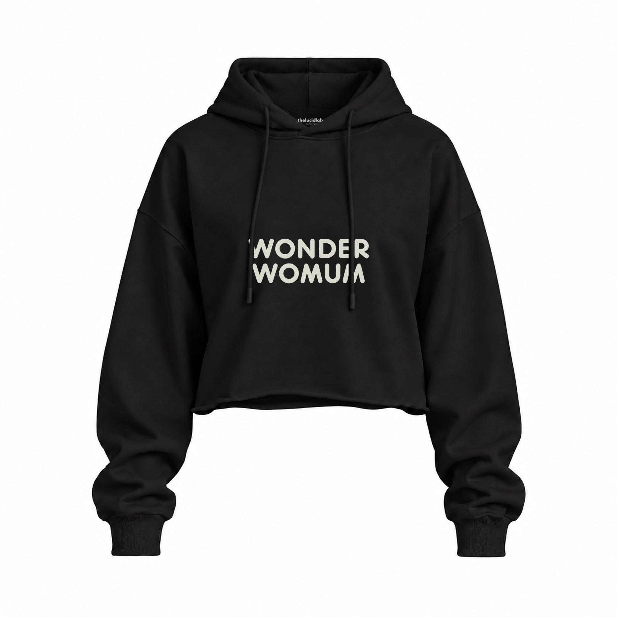 Wonderwomum Oversize Crop Hoodie — Siyah — ön görünüm