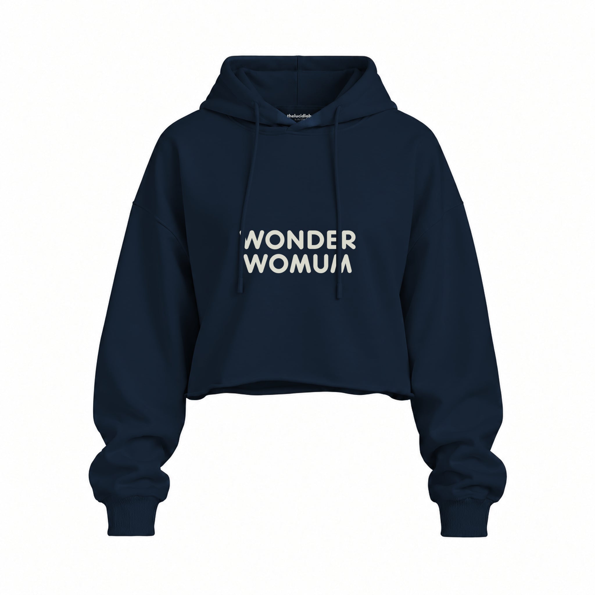Wonderwomum Oversize Crop Hoodie — Lacivert — ön görünüm