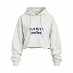 But First, Coffee Oversize Crop Hoodie — Beyaz — ön görünüm