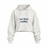 But First, Coffee Oversize Crop Hoodie — Beyaz — ön görünüm