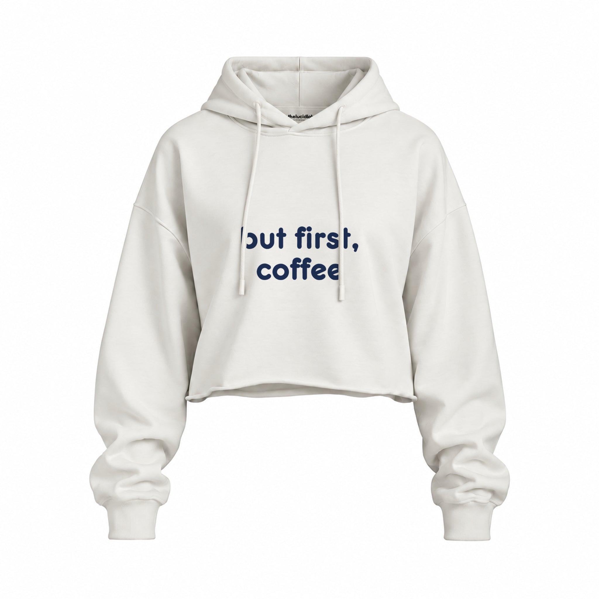 But First, Coffee Oversize Crop Hoodie — Beyaz — ön görünüm