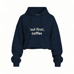 But First, Coffee Oversize Crop Hoodie — Lacivert — ön görünüm