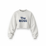 The Boss Oversize Crop Sweatshirt — Beyaz — ön görünüm