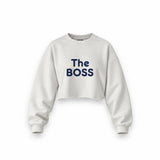 The Boss Oversize Crop Sweatshirt — Beyaz — ön görünüm
