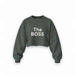 The Boss Oversize Crop Sweatshirt — Antrasit — ön görünüm