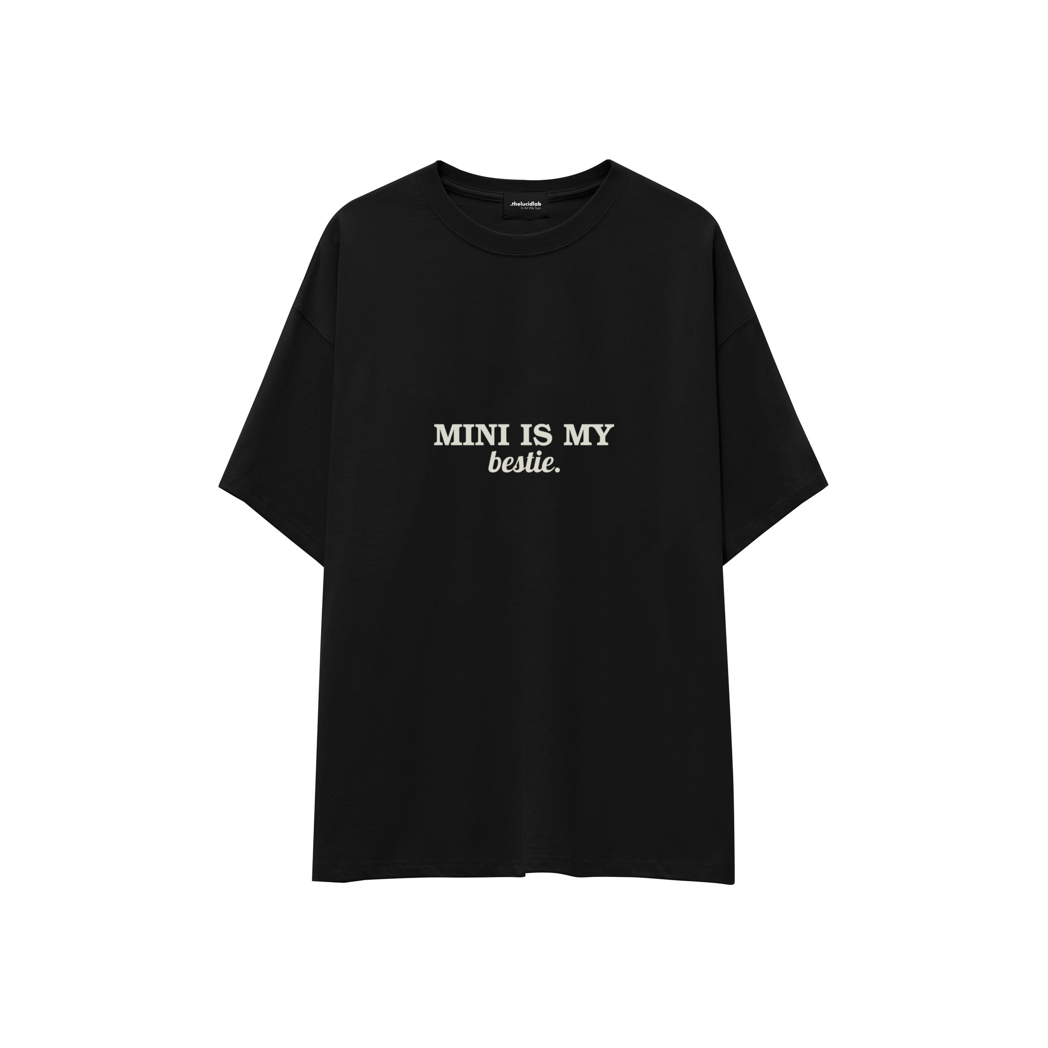Mini Is My Bestie Oversize Tişört — Siyah — ön görünüm
